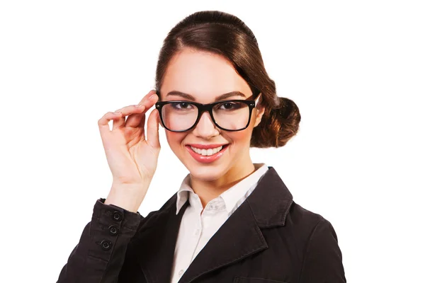 Business woman in glasses isolated on white. — Stock Photo, Image