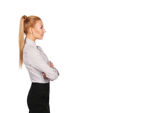 Profile of young businesswoman with folded hands — Stock Photo, Image