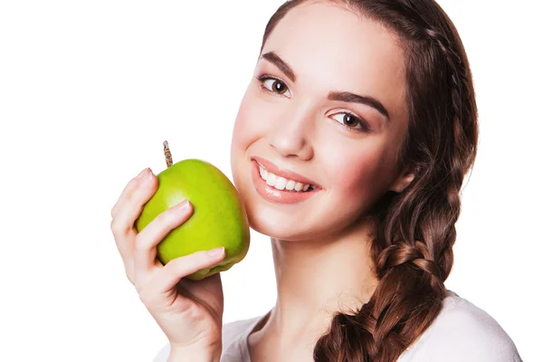 苹果的幸福微笑女人 — 图库照片