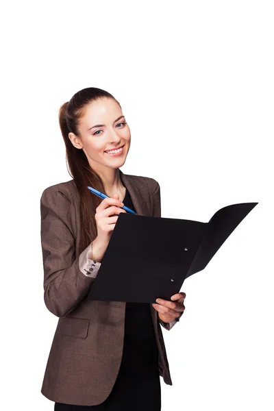 Young happy smiling business woman with folder Stock Image