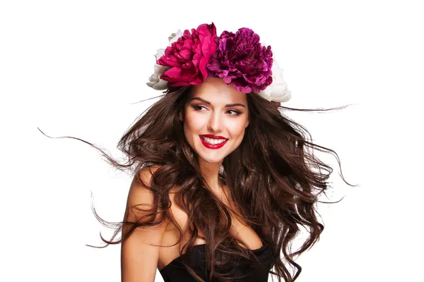 kafasına peonies kadınla