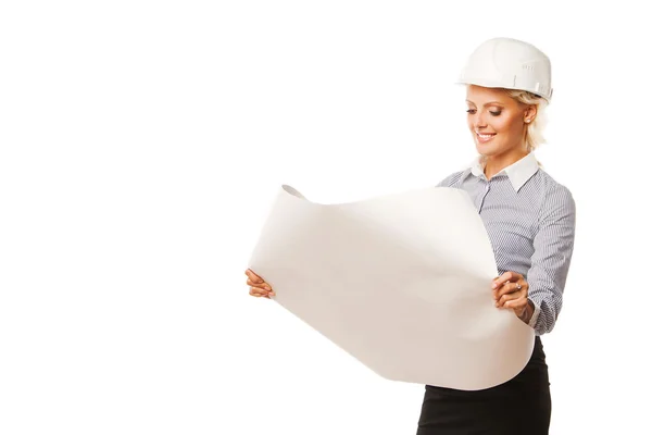 Female architect checking her plan — Stock Photo, Image