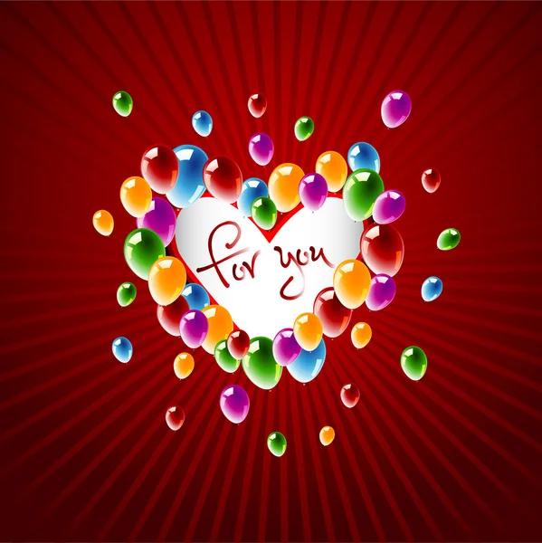 A group of balloons lift a big heart - Love theme — Stock Vector