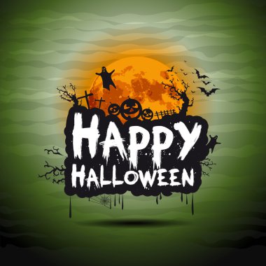 Halloween gece illüstrasyon - arka plan ile metin için yer