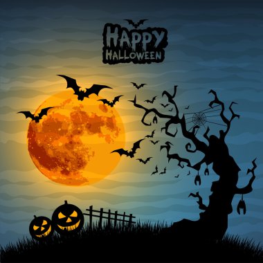 Halloween gece illüstrasyon - arka plan ile metin için yer