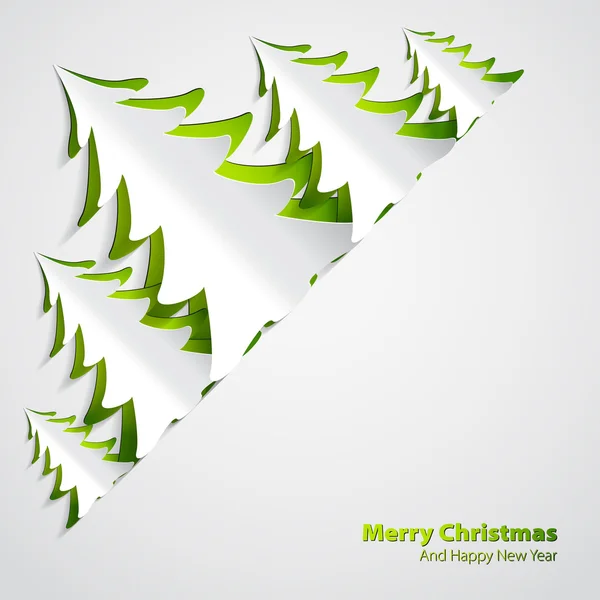 Simple  green christmas tree cuted from paper - original new year card — Stock Photo, Image