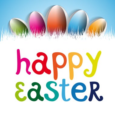 Mutlu Paskalya harflerle beyaz zemin üzerine