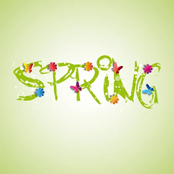 Parola di primavera - fiori e farfalla di carta - vettore — Vettoriale Stock