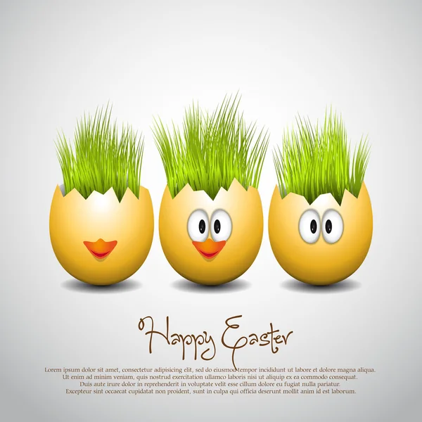Hermosos huevos de Pascua con hierba cultivada desde arriba - Vector Illustrator — Vector de stock
