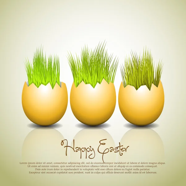 Beautiful Easter eggs with grass grown from top - Vector Illustrator — Stock Vector