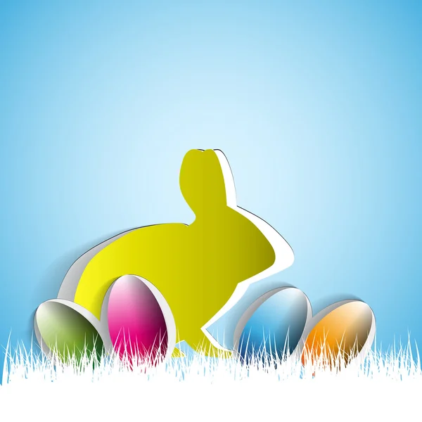 Veselé Velikonoce s nálepkou zajíčkem a vejci — Stockový vektor