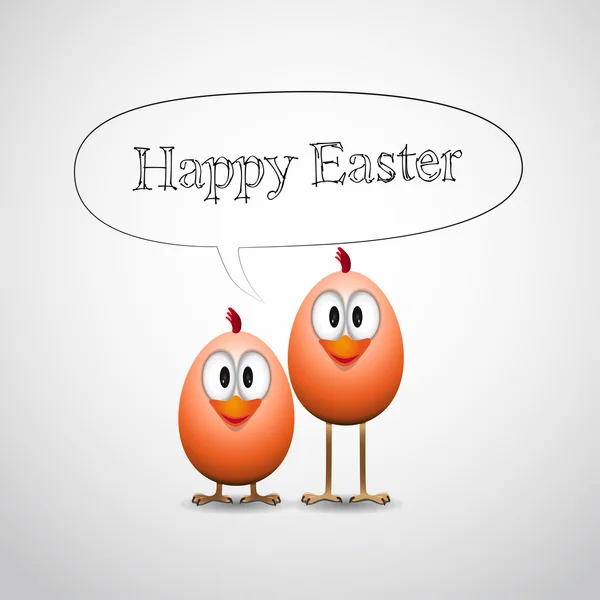 Happy Easter with two funny chick — Stock Vector