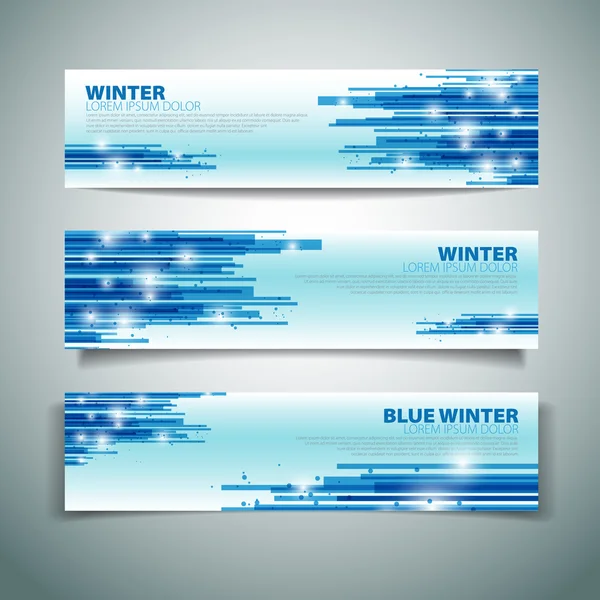 Conjunto de tres pancartas con líneas abstractas horizontales azules — Foto de Stock