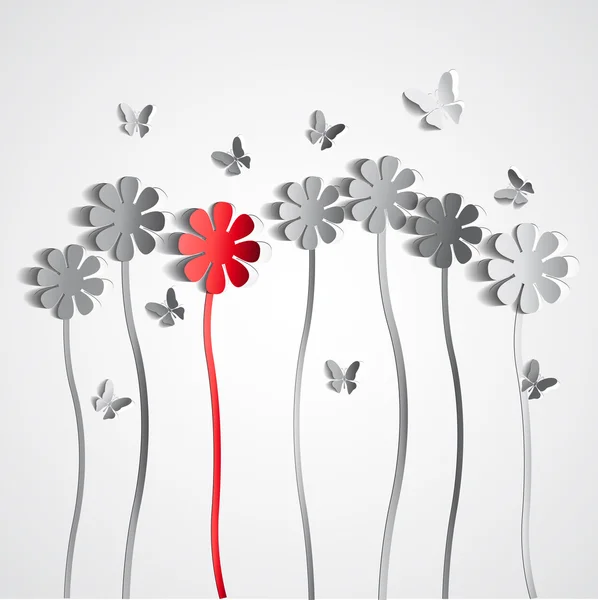 Tema de primavera con flores de papel y mariposa — Foto de Stock