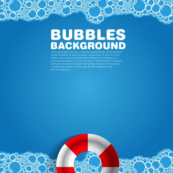 Jabón burbuja baño azul en el fondo con rueda de rescate — Foto de Stock