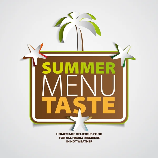 Summer menu taste theme with paper palm tree and seastar — Stock Photo, Image
