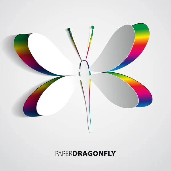 Wenskaart met papier regenboog dragonfly — Stockvector