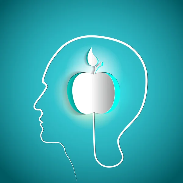 Menselijk hoofd met papier wit apple — Stockvector