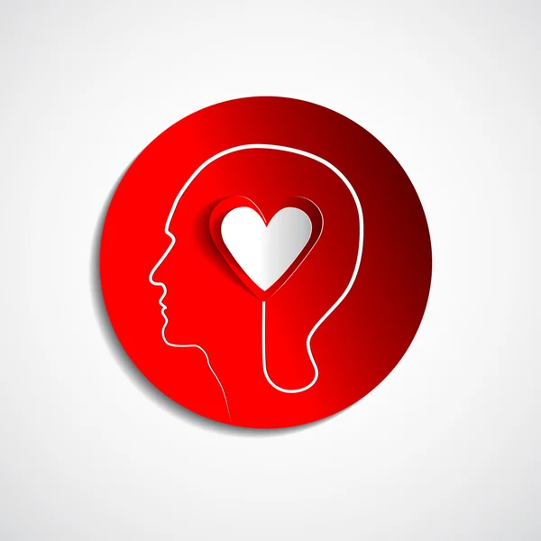 Mänskliga huvudet i röda cirkeln med papper röd hjärta — Stock vektor