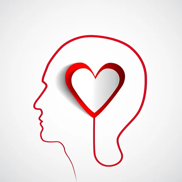 Mänskliga huvudet med papper röd hjärta — Stock vektor