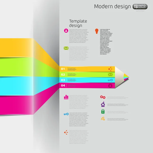 Modèle Web Design avec bannières numérotées et fin de crayon — Image vectorielle