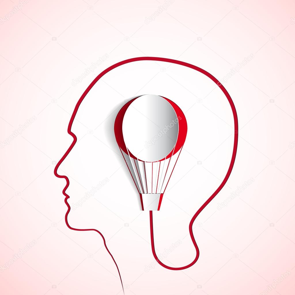 Human head with red paper air balloon