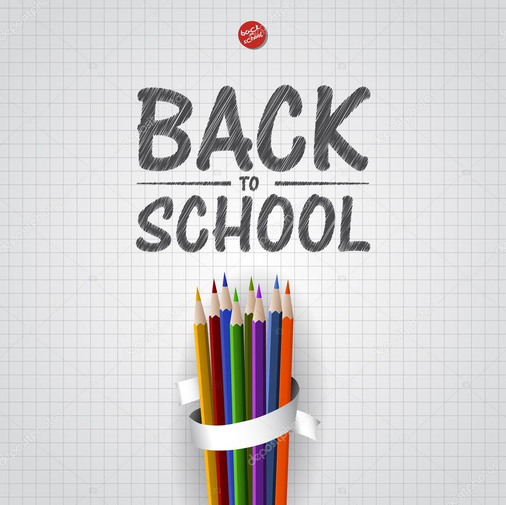 Welcome Back to school background with colorful pencils, vector