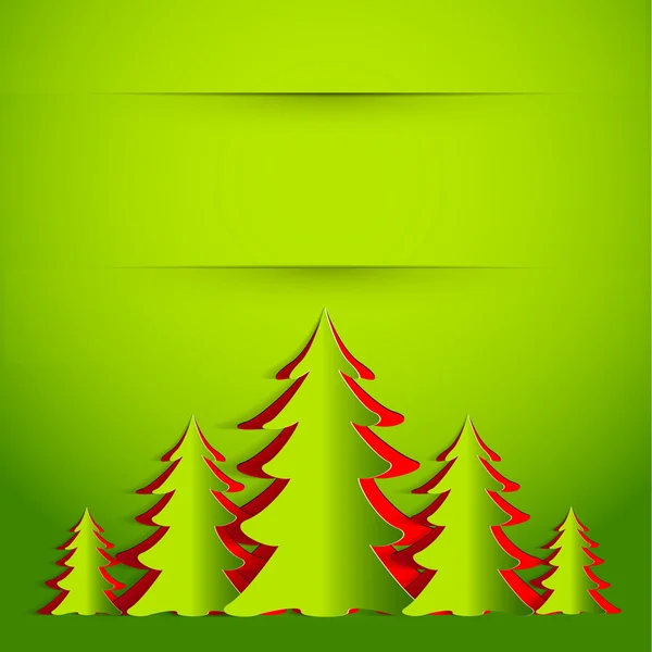 Christmas Greeting Card - paper trees background — Stock Vector