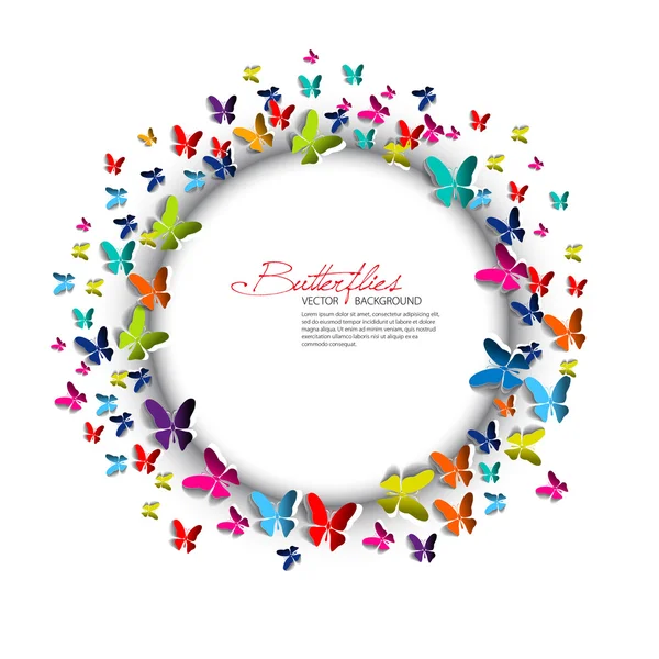 Tarjeta de felicitación - Mariposas de papel y círculo — Vector de stock