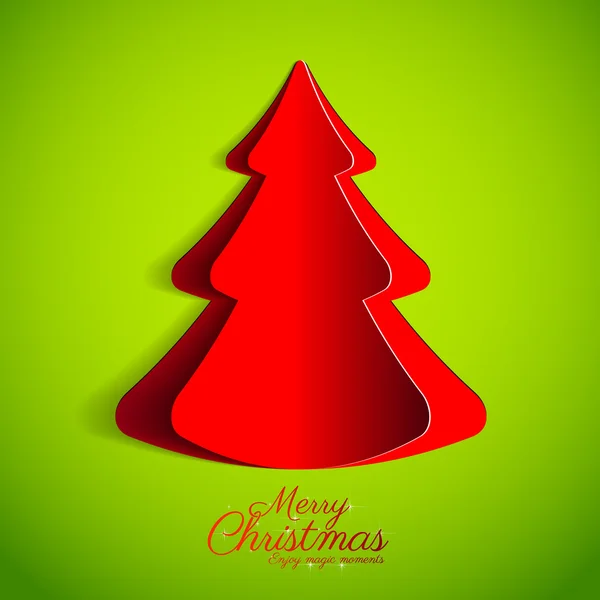 Καλά Χριστούγεννα χαρτί κόκκινο δέντρο σχεδιασμού ευχετήρια κάρτα — Διανυσματικό Αρχείο