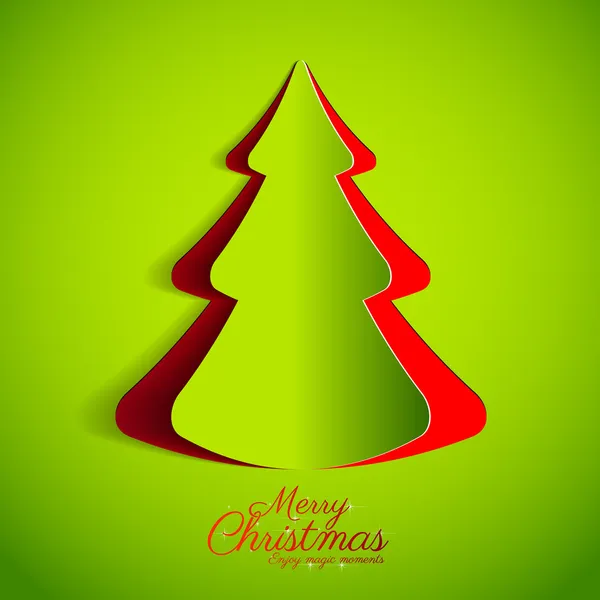 Merry Christmas paper green tree design greeting card — Stock Vector