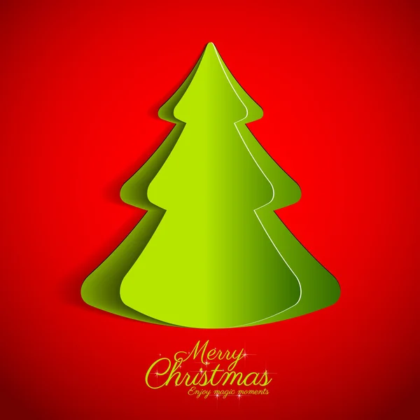 Boldog karácsonyt papír zöld fa design üdvözlőlap — Stock Vector