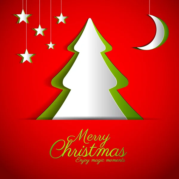 Καλά Χριστούγεννα χαρτί δέντρο σχεδιασμού ευχετήρια κάρτα — Διανυσματικό Αρχείο