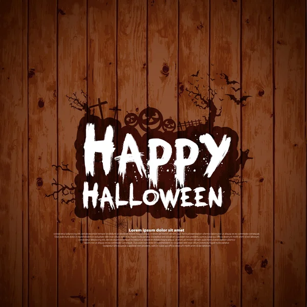 Feliz signo de Halloween y diseño temático sobre fondo de madera — Vector de stock