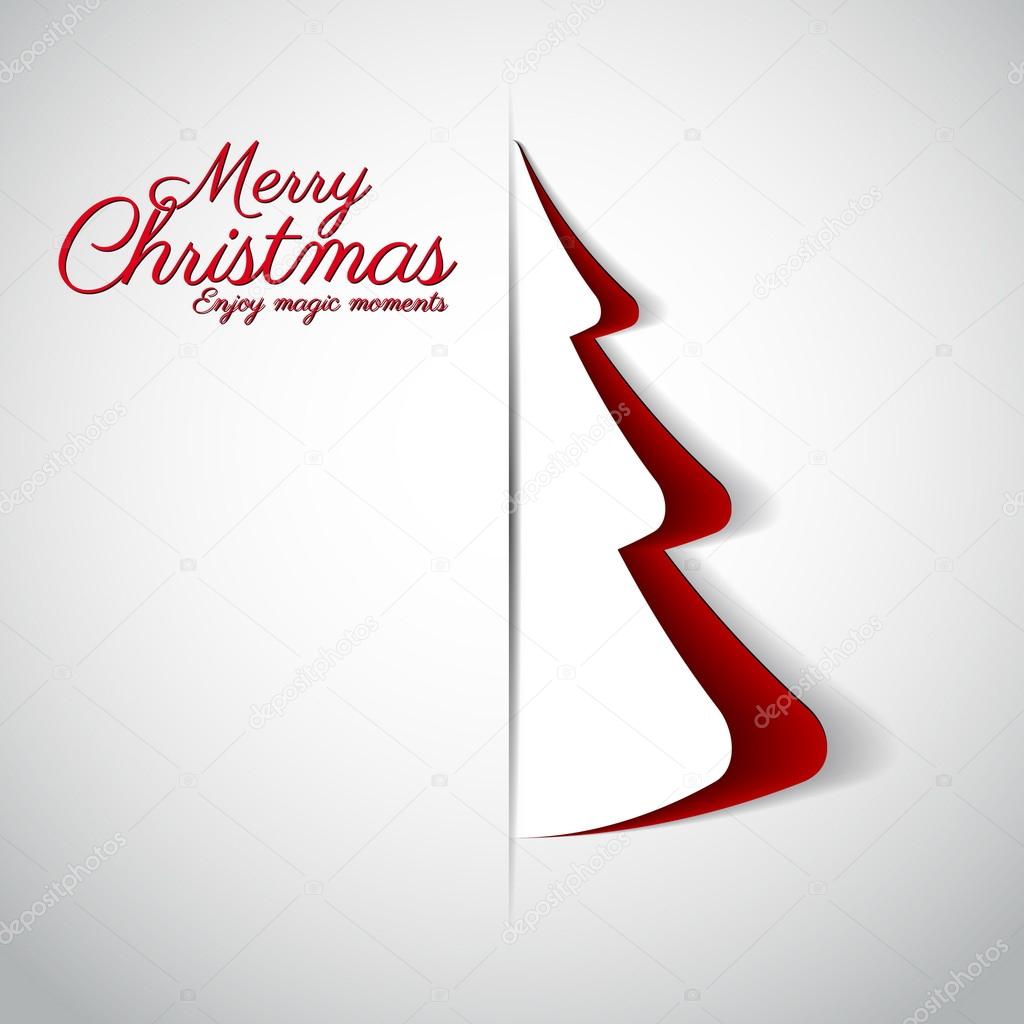 Merry Christmas paper tree design greeting card - vector