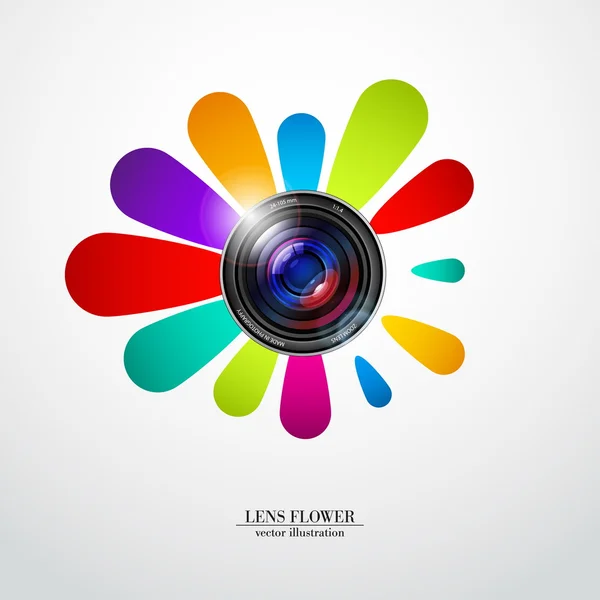 Camera photo lens with flower — Stock Vector