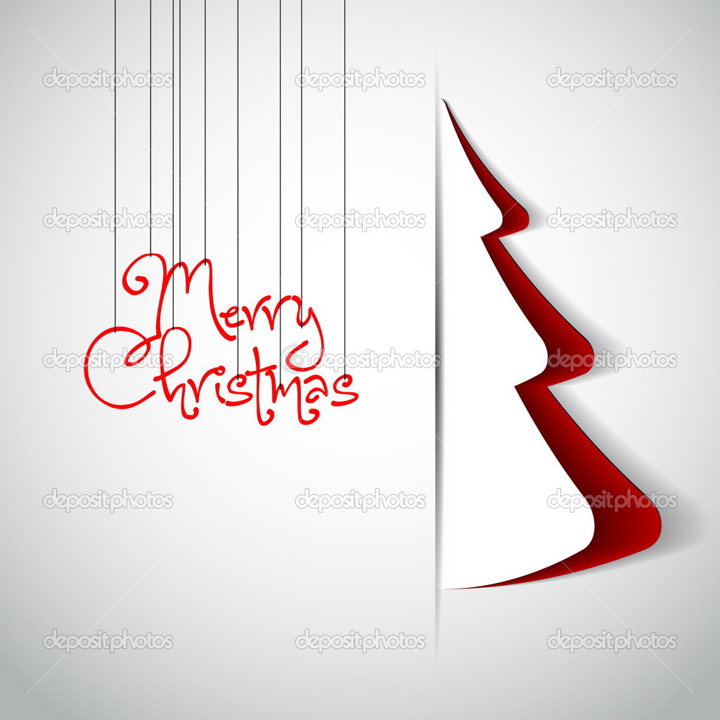 Merry Christmas paper tree design greeting card
