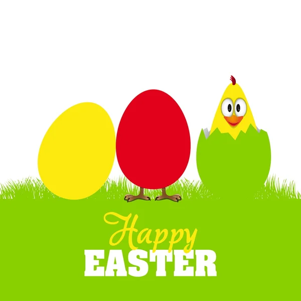 Ovos de Páscoa e pintinho - Cartão de Páscoa feliz — Vetor de Stock