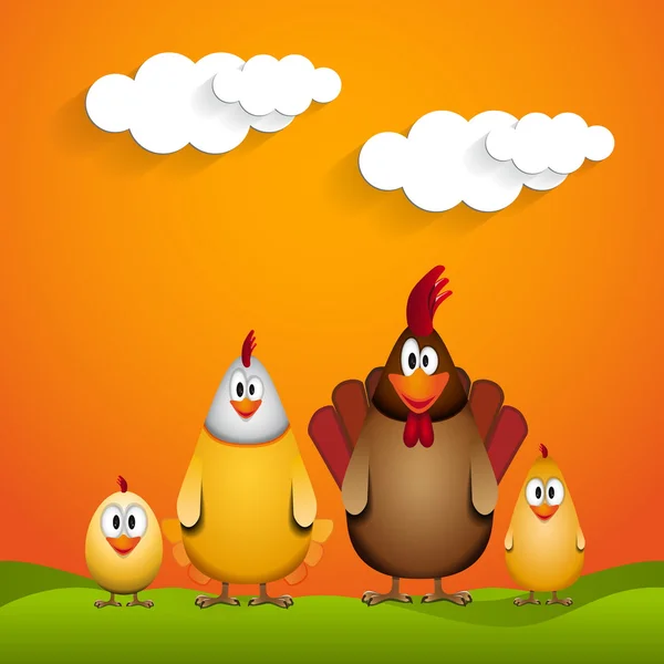 Szczęśliwy wektor wektor wielkanoc - zabawny kurczak rodziny- — Wektor stockowy