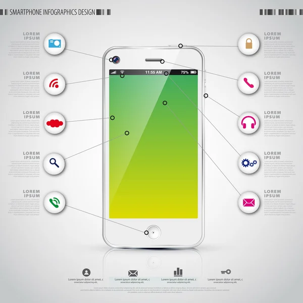 Smartphone con interfaccia icona . — Vettoriale Stock