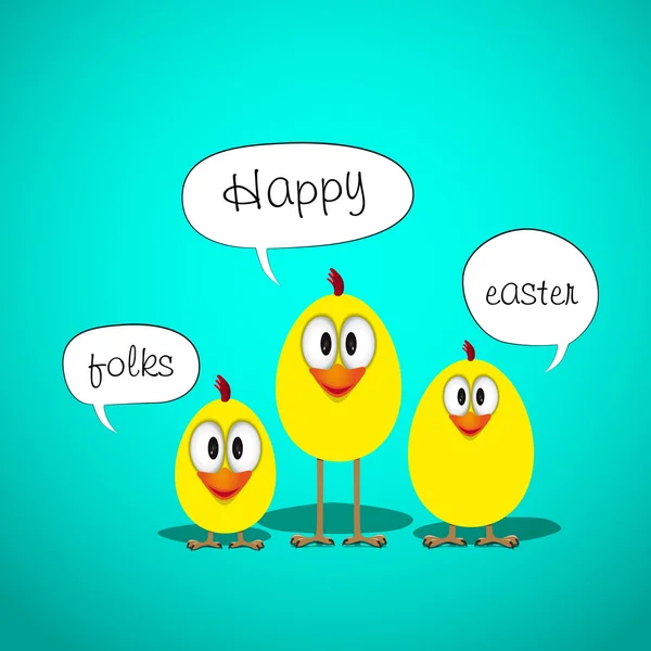 Счастливая Пасха с тремя забавными птенцами и знаком — стоковый вектор
