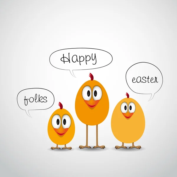 Happy Easter with three funny chick and sign — Stock Vector