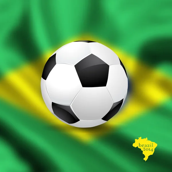 Μπάλα ποδοσφαίρου και σημαία της Βραζιλίας το 2014 — Διανυσματικό Αρχείο