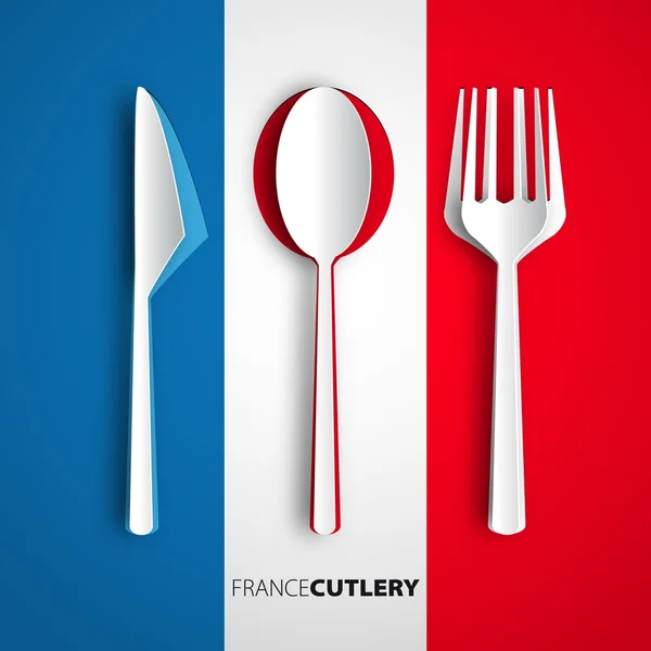 Fransa bayrağı Papercut çatal bıçak takımı — Stok Vektör