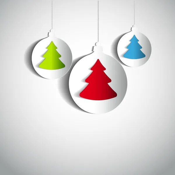 Três bolas de Natal com árvore — Vetor de Stock