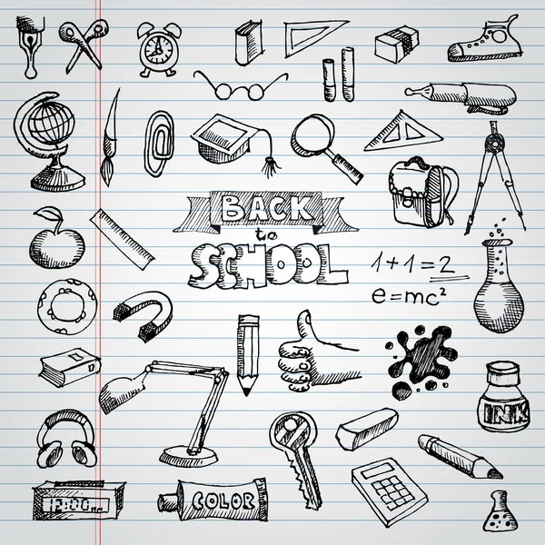 Terug naar school doodles — Stockvector