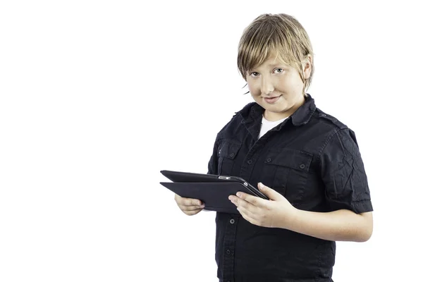 Ung pojke på TabletPC — Stockfoto