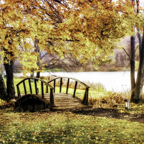 Puente de madera en el otoño —  Fotos de Stock