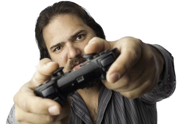 Isolated man with video game controller — Stock Photo, Image