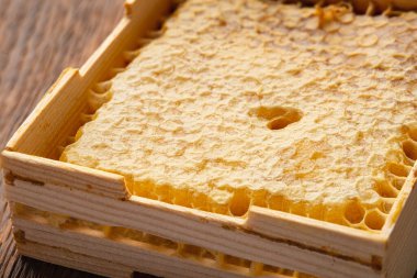 Ahşap çerçeveli bal peteği.